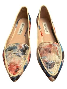 STEVE MADDEN Hibiscus Floral Crystal Embellished Pointed Toe Loafer Flats